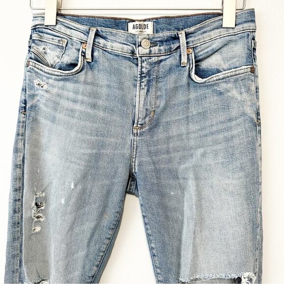 AGOLDE jeans mid rise skinny blue denim ripped distressed size 29 - Picture 5 of 9